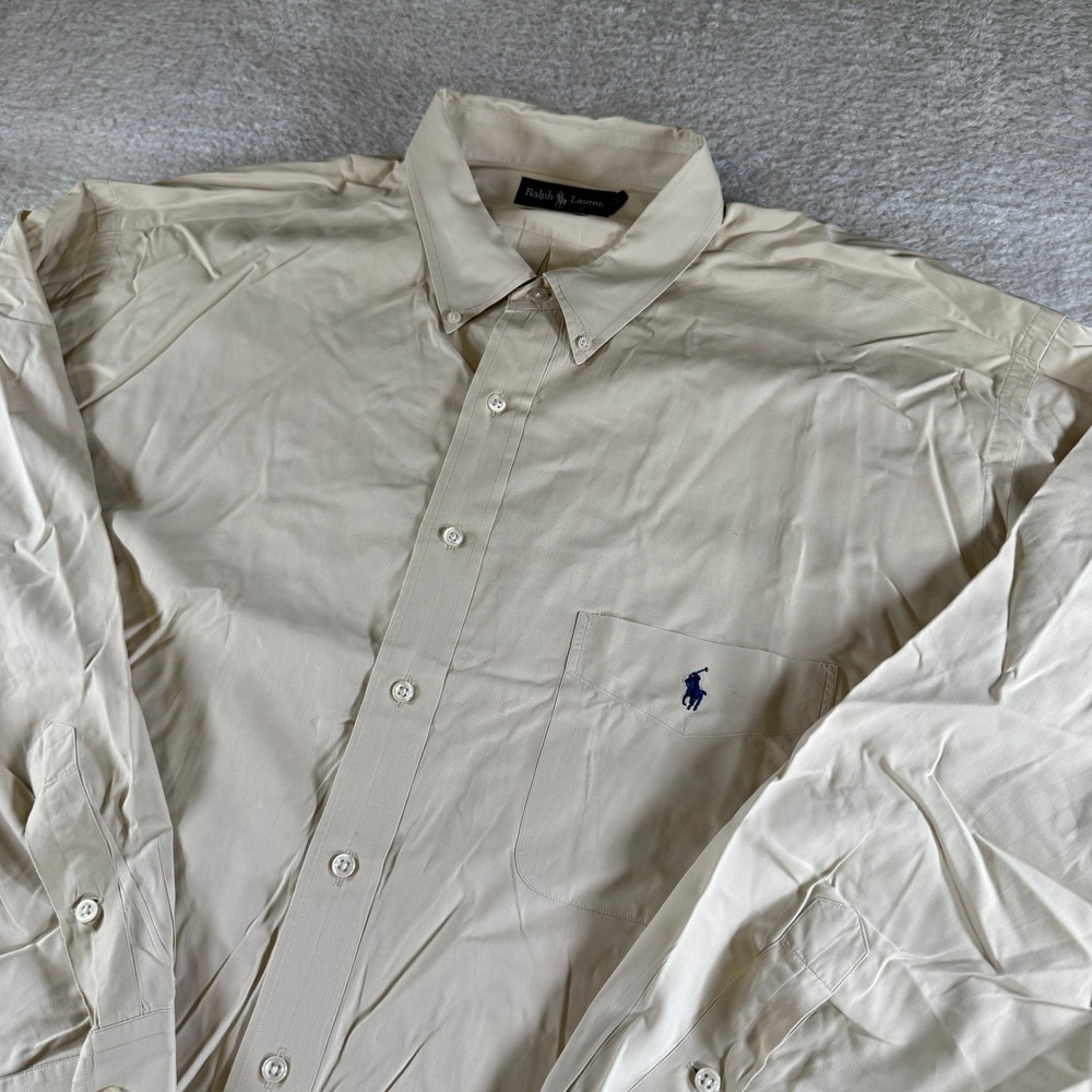 Ralph Lauren Button Down Shirt Mens 3XB Cream Pony Cotton Long Sleeve Logo Clean
